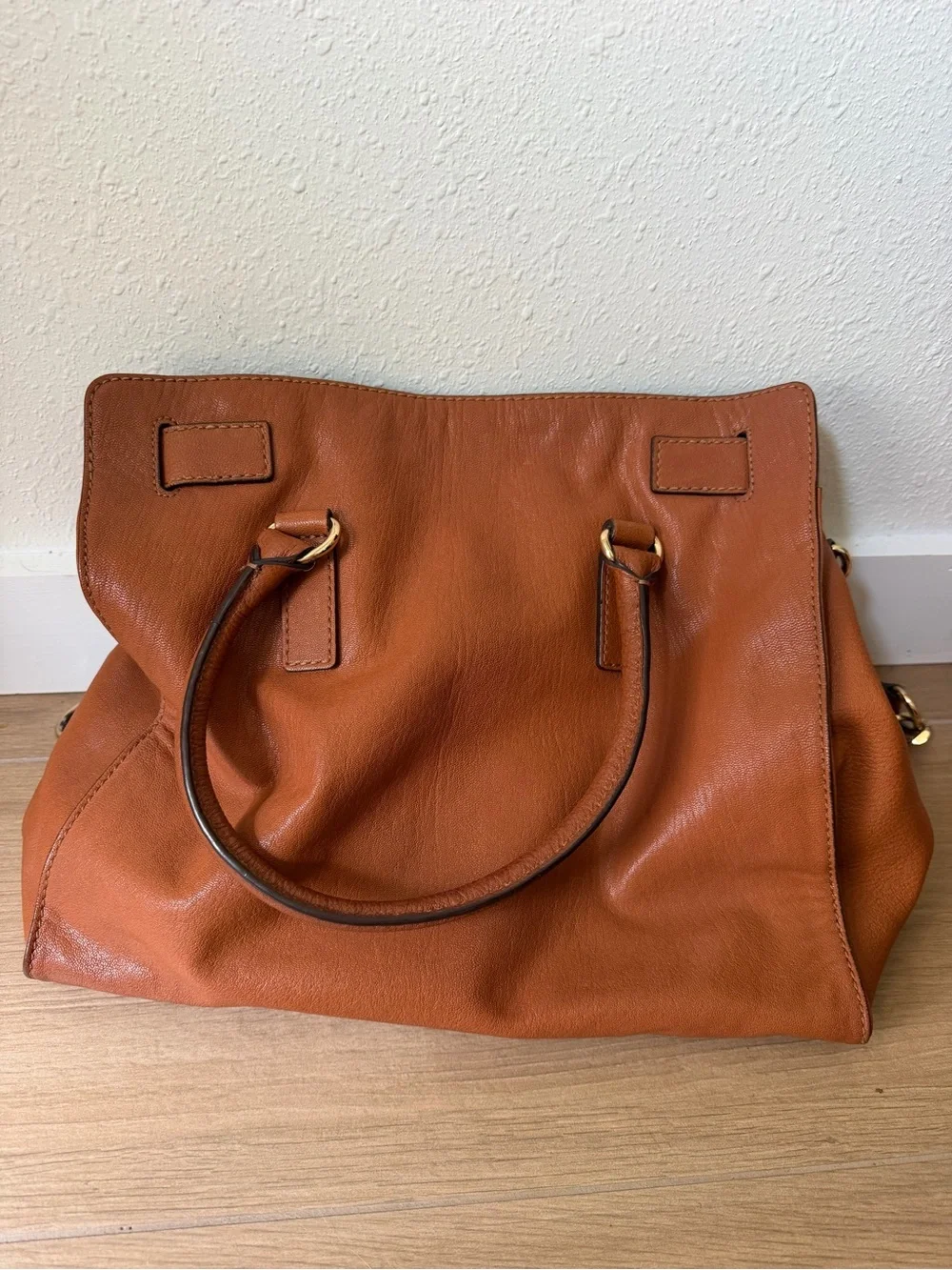 Michael Kors Cognac Leather Shoulder Tote with Gold Hardware